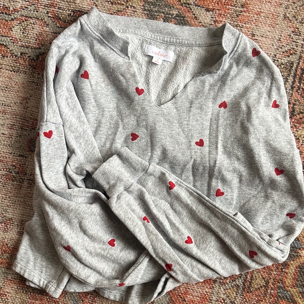 Colsie Cropped Sweater with Red Hearts